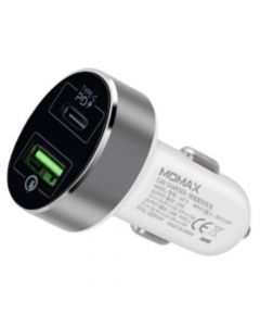 MOMAX-UC10-Dual-Port-USB-with-Type-C-PD-Fast-Car-Charger-White-Tilted